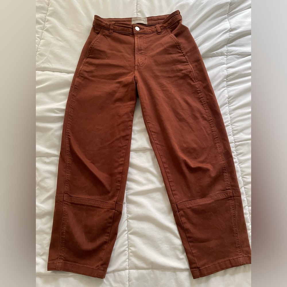 Rusty orange Everlane utility barrel pants